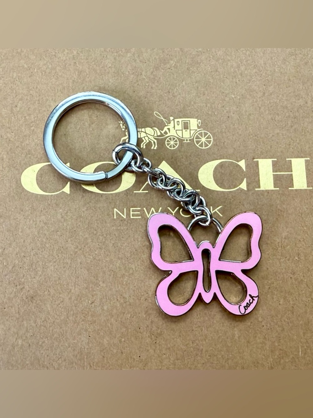 Coach Pink Enamel Large Butterfly Keychain